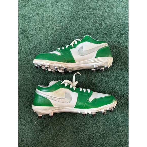 Nike custom Jordan 1 Green & White Cleats with Silver Swoosh main image 5